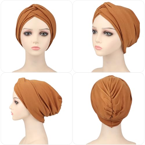 AQOKKA African Turban for Women Knotted Hair Wraps for Turban Head Scarf for Black Women Hair Cancer Chemo Headwear Cap - color: Twisted Braid: 1 Pack Brick Red