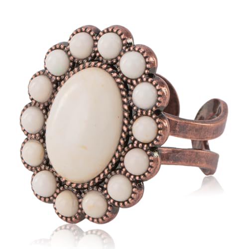 Montana West Rustic Couture's Bohemian Turquoise Cuff Ring for Women Cowgirl - color: Brilliant White