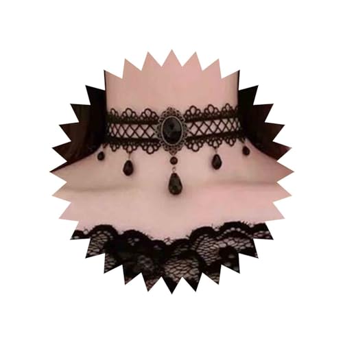 Boho Black Crystal Lace Choker Necklace Tassel Black Teardrop Necklace Choker Gothic Droplet Rhinestone Collar Necklace Retro Vintage Necklace Chain Jewelry for Women and Girls(Black A) - color: Black C
