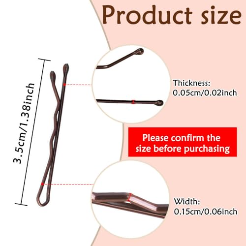 220 Count Mini Wavy 1.38 Inch Bobby Pins Brown, YINGFENG Small Hair Bobby Pins with Storage Box for Updos, Metal Hair Clips for Kids, Girls and Women, Suitable for All Hair Types - color: Brown（1.38inch）