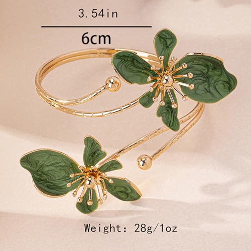 Flower Arm Cuff Bracelets for Women Adjustable Gold Upper ArmBand Jewelry Boho Floral Open Wrap Statement Bangle Bracelet Arm Cuff Jewelry Gifts for Women - color: Green