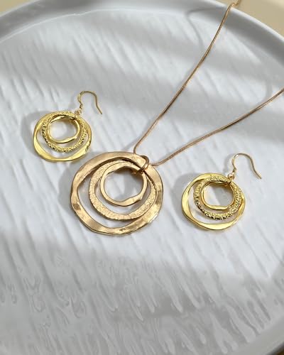 Hypoallergenic Silver Circle & Dangle Earrings and Necklace Set for Women Geometric Boho Style Hoop Jewelry for Women-Lightweight & Dangling-Gift for Bohemian Fashionistas - color: Gold