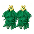 Fabric Flower Earrings for Women Colorful Long Tassel Floral Drop Earrings Fashion Boho Exaggerated Statement Beach Party Jewelry - color: E-874-Green