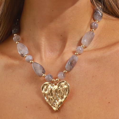 Chunky Acrylic Beaded Necklace for Women Colorful Acrylic Beaded Choker Round Beads Statement Necklace Fashion Jewelry - color: grey