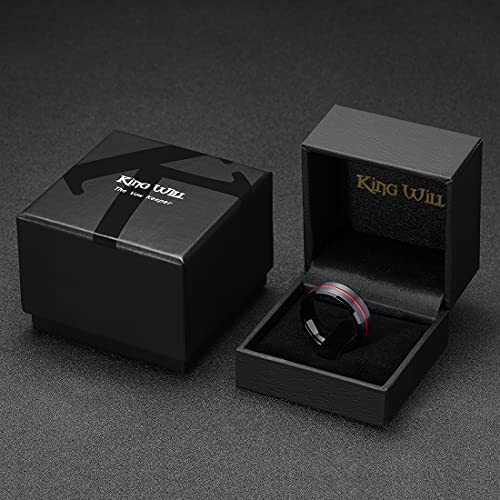 King Will Mens Tungsten Rings for Men Two Tone Grooved Mens Wedding Band Cool - color: Black & Red