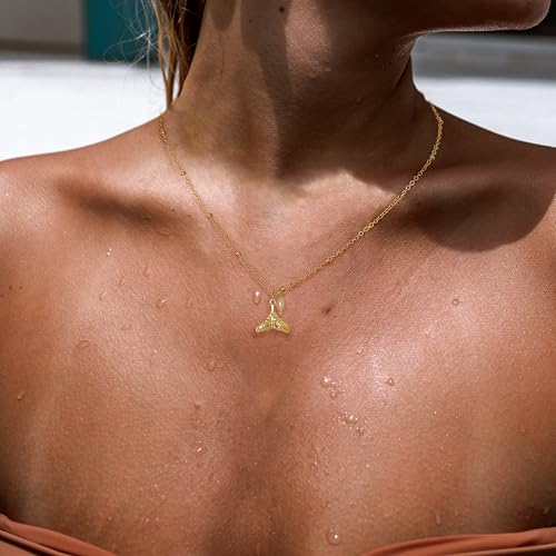 Ewrkbr Gold Necklace for Women,14K Gold Plated Shell Starfish Beach Necklaces Cute Boho Pendant Necklace Fashion Summer Waterproof Pearl Jewelry for Women - color: NK-fishtial