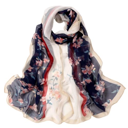 Xyueanlo Fashion Scarves for Women Lightweight Elegant Scarf Sunscreen Wraps Shawls - color: Two-color Flower Navy Blue