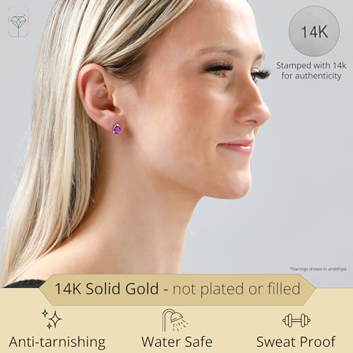 14k Yellow or White Gold Teardrop Gemstone Pear Shape Stud Earrings for Women with Push Backs and 8mm x 6mm Birthstone by MAX + STONE - color: Created Opal