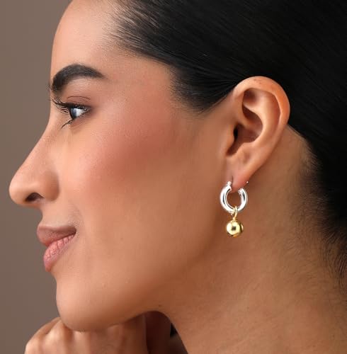 LeCalla 925 Sterling Silver Beaded Ball Hoop Earrings | Lightweight Sleeper Bead Ball Earring Hoops | Cape Style Hoop Earrings for Women - color: Gold-Plated 10mm Ball Dangle