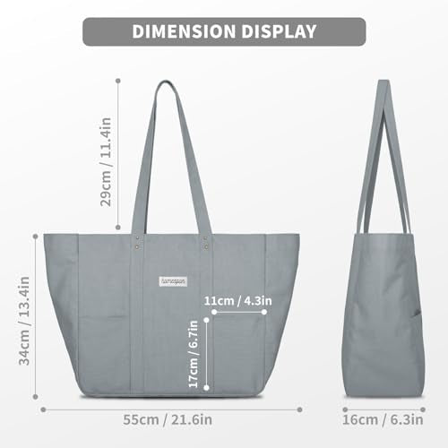 HOMESPON Large Canvas Tote Bag for Women Everything Bag with Pockets and Laptop Sleeve - color: Grey