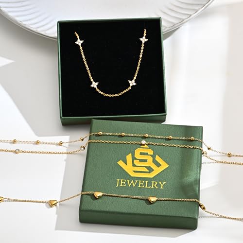 KSF Gold Lariat Necklace for Women Y Shaped Layered CZ Drop Chain | Y shaped necklace; Layered CZ detail; Long lariat style; Gift for her - color: Gold-Clover
