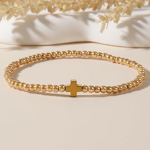 14K Gold Plated Beaded Bracelets Stack Set for Women,Stretch Boho Colorful Beads Ball Jewelry Friendship Summer Trendy - color: Gold