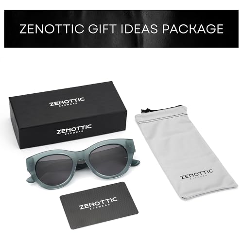 ZENOTTIC Polarized Sunglasses Women Round: Trendy Sun Glasses for Ladies - Retro Classic Shades UV400 Protection - color: C04 Crystal Green Frame Grey Lens