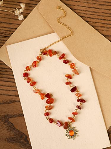 Sacina Boho Hippie Sun Necklace, Crystal Choker Necklace, Boho Necklace, Hippie Necklaces, Christmas Jewelry Gift For Women - color: carnelian