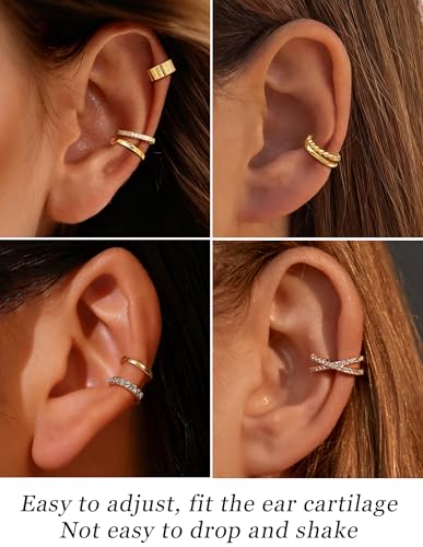 16Pcs Ear Cuff Earrings for Women Non Piercing Gold Silver Plated Ear Cuffs Non Pierced Clip on Cartilage Earring CZ Heart Flower Ears Wrap Fake Earrings Jewelry Set Lightweight Adjustable - color: Gold