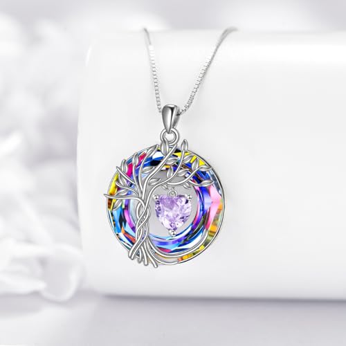 POPLYKE Mothers Day Gifts for Mom Her Wife Tree of Life Necklace 925 Sterling Silver Birthstone Pendant with Crystal Anniversary Birthday Wedding Jewelry for Women - color: 06-Jun-Alexandrite, style: White Gold Plated-Volcano Crystal