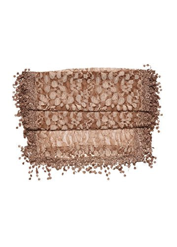 Cindy & Wendy Lightweight Soft Leaf Lace Fringe Scarf Bridal Shawl for Women - color: Brown