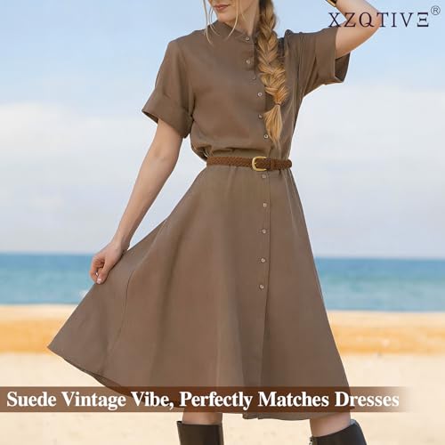 XZQTIVE Women’s Braided Suede Belt – Adjustable Woven Waist Belt with Gold Buckle for Dresses, Jeans & Casual Outfits - color: Brown, size: Large: fits waist from 37"-41"