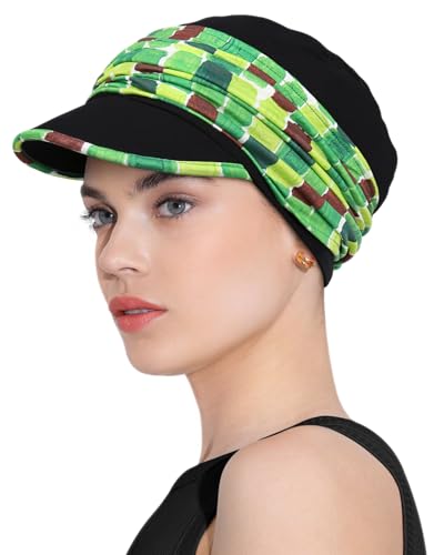 Chemo Headwear Viscose Newsboy Cap for Women Summer Hats - color: Black Green