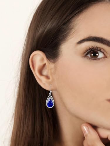 POIUY Gifts for Women Hypoallergenic Teardrop Filigree Birthstone Leverback Dangle Earrings 18K White Gold Fashion Jewelry Anniversary Wedding Birthday Gifts for Women Daughter Sister Girlfriend Wife - style: 9-September Birthstone Earrings