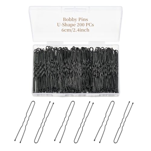 QIUTIMIY 200 Pcs 2.4 Inch U-Shaped Bobby Pins Black Metal Hair Pins Hair Accessories for Women Stylists Hair Sticks Girl - color: Black, size: U-2.4in