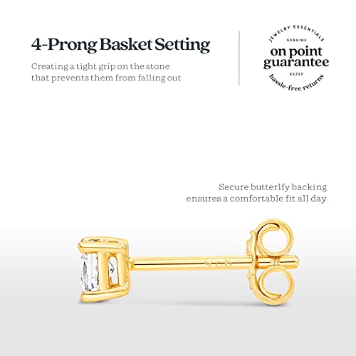 KEZEF Sterling Silver Stud Earrings for Women & Men - 4-Prong Setting Cubic Zirconia Earrings Studs - Premium CZ S925 Hypoallergenic - Available in 14K White and Yellow Gold, Rose Gold - 3mm to 9mm - color: 14K Yellow Gold, size: 3mm - Tiny
