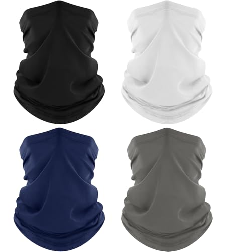 ROXUN 4 Pack Neck Gaiter, Cooling Breathable Face Mask UV Protection Scarf Hiking Bandana for Men/Women - color: Black+gray+white+navy