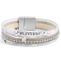 VIBILIA Boho Leather Wrap Bracelets for Women Men Multi-Layer Bracelets with Strong Clasp Western Jewelry - color: 11-Cross-White