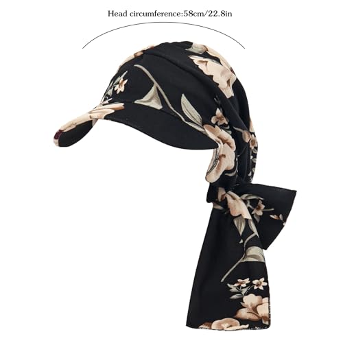 XYIYI Chemo Headwear for Womens Cancer Patients, Head Scarf Chemotherapy Headwraps Hat - color: Black Beige Flowers