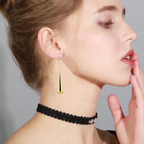 Long Gold Earrings Dangle Drop For Women Fashion Simple Teardrop Big Earrings - color: Gold