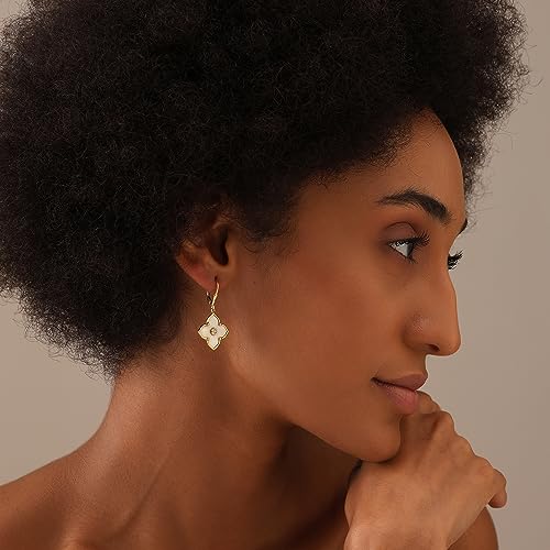 LeCalla 925 Sterling Silver Leverback Drop Earrings | Lightweight Celtic-Knot Filigree Heart Teardrop Dangle Earring for Women's Gift for Her - color: Yellow MOP Clover CZ