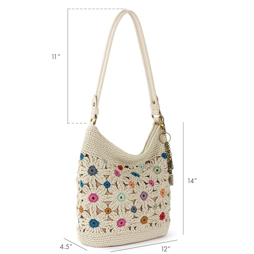 The Sak Sequoia Hobo Bag - Hand Crochet Large Women's Purse for Everyday & Travel - Durable Handbag & Tote With Zipper Pocket - color: Natural Multi Flower