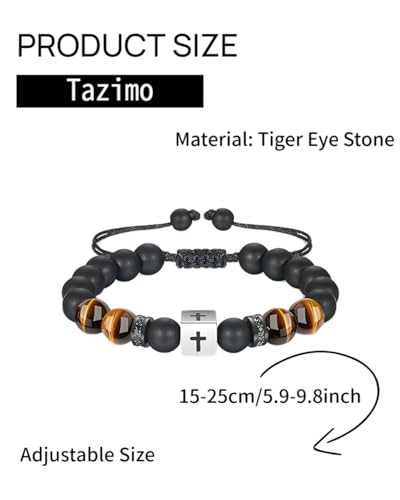 To My Son Bracelet from Mom/Dad Mother Son Bracelet Beads Love You Forever Engraved Bracelets Tiger Eye Protection Bracelets Sobriety Christmas Birthday Jewelry Gifts for Men - color: A:Cross-Son