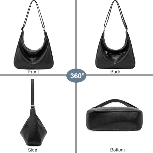 Hobo Bags for Women Foldable Vegan Leather Shoulder Handbag Slouchy Tote Crossbody Purses - color: Black