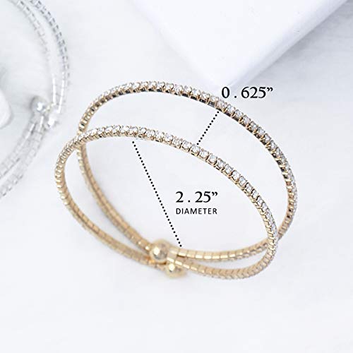 NTLX Crystal Bracelet for Women – Rhinestone Bangle Bracelet – Silver & Gold Plated - Flexible & Adjustable – Two Row - Bridal, Wedding, Prom, Party, Pageant, Evening, Casual, Bracelet - with Gift Box - color: Gold