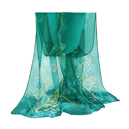 E-Clover Unique Fashion Women's Scarf Chiffon Sheer Scarves for Women Lightweight - color: Green Floral