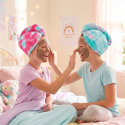 Basumee Microfiber Hair Towel Wrap for Kids 2 Pack Rapid Drying Hair Towel with Button Hair Turbans for Wet Hair Wraps Head Towel Wrap for Women and Girls - color: Pink Purple Tie-dye