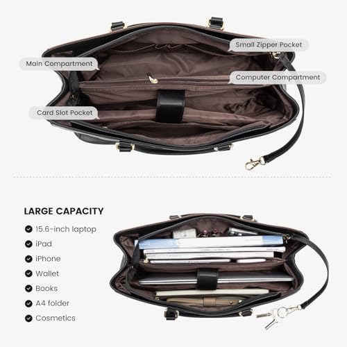 LOVEVOOK Laptop Tote Bag for Women, Office Work Bag Briefcase fit for 15.6 inch Laptop, Large Capacity Teacher Computer Bag Handbag Black/Brown - color: Black/Brown 15.6 Inch, size: 15.6 inch