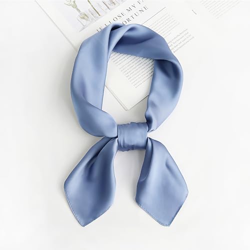 vimate Head Scarf for Women Hair 27'' Square Satin Silk Feeling Bnadana Neck Scarf Handbag Accessories Etc - color: C72#. Haze Blue