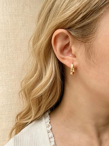 Small Hoop Earrings for Women Glitter Hoops Gold Plated with 925 Sterling Silver Post - style: Gold-oval