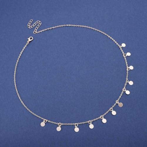 Vintage Disc Coin Necklace Gold Dangle Coin Choker Necklace Round Circle Necklaces Sequin Disc Necklace Chain Jewelry for Women and Girls