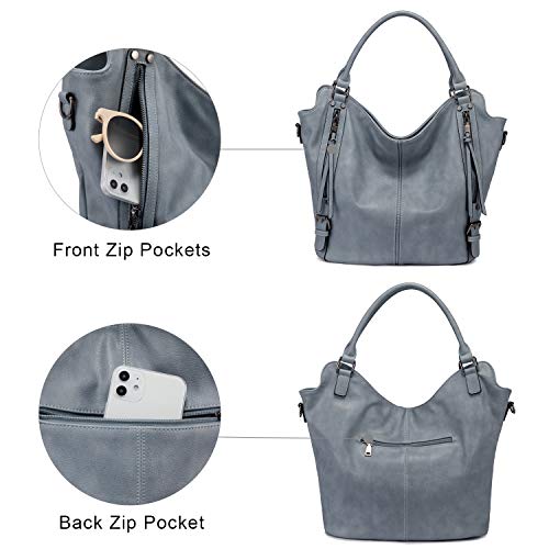 Tote Bag for Women PU Leather Shoulder Bags Fashion Hobo Bags Large Purse and Handbags with Adjustable Shoulder Strap - color: Light Blue