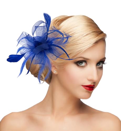dressfan Womens Fascinator Hat Headpiece 20s Vintage Wedding Hair Accessories for Derby/Wedding/Cocktail/Tea Party - color: Royal Blue