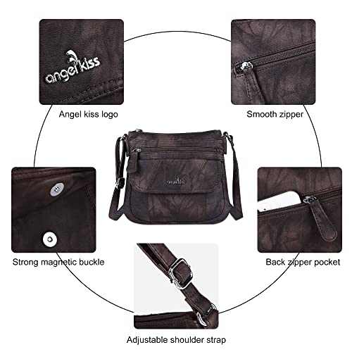 Angelkiss Small Womens Crossbody Bag Leather Shoulder Purse for Women Hobo Bag with Adjustable Shoulder Strap - color: Coffee
