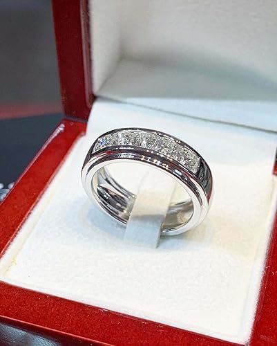 Pretty-Jewels 08 Men's Wedding Ring, 2 Ct Round Cut Lab Created Diamond, 14k White Gold Finish, Channel Set, 925 Sterling Silver - color: Yellow