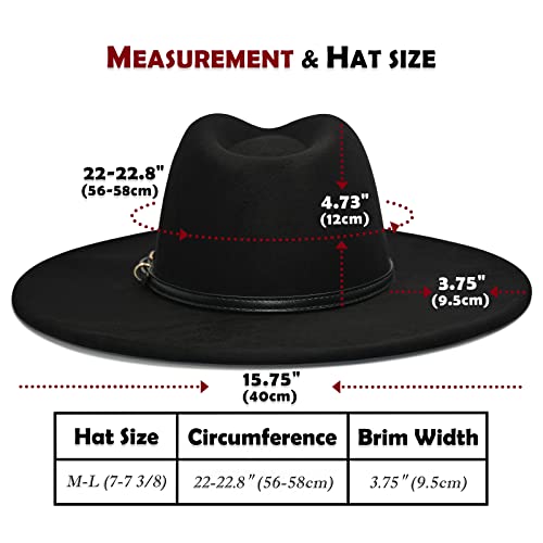 FLUFFY SENSE. Big Wide Brim Fedora Hat for Women - Nashville Outfits Western Hats Women's Felt Panama Rancher Hat - color: Vintage Black