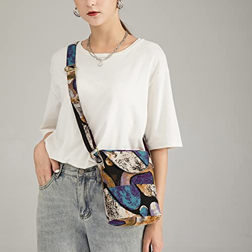 OPQRSTU Women's Retro Small Size Canvas Shoulder Bag Hippie Boho Crossbody Handbag - color: Green-purple