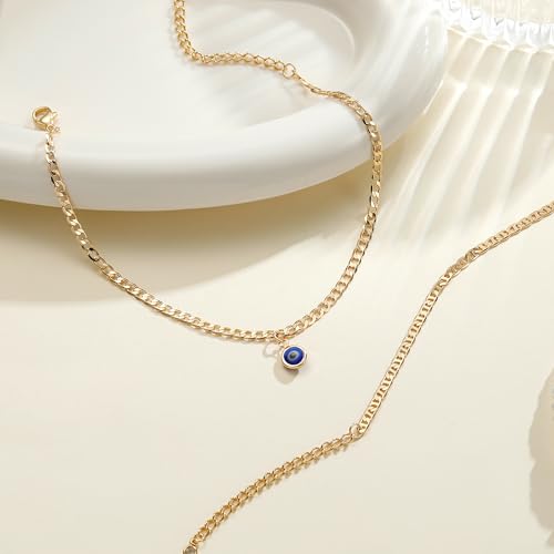 Ritach Ankle Bracelets for Women - Silver/Gold Plated Stainless Steel Anklets for Women Waterproof Layered Cuban Link Figaro Chain Heart Anklets Set Summer Beach Jewelry Gifts - color: Gold-Layered Evil Eye Anklet
