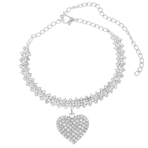 KaFu Heart Rhinestone Ankle Bracelets for Women, Adjustable Silver Shiny Tennis Anklets, Twinkle Cubic Zircon Diamond Anklet Foot Chain Beach Summer Jewelry Gifts - color: silver-1