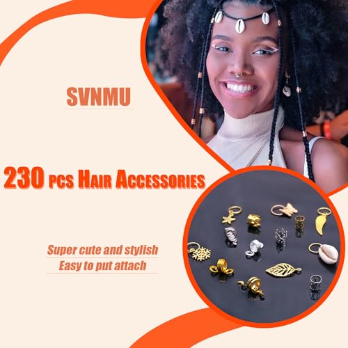 SVNMU 230 Pcs Hair Jewelry for Braids Dreadlock Locs Gold and Silver Metal Hair Clips Accessories for Women,Adjustable Hair Cuff Shells Butterfly Star Snowflake Charms Decoration - color: Gold & Sliver